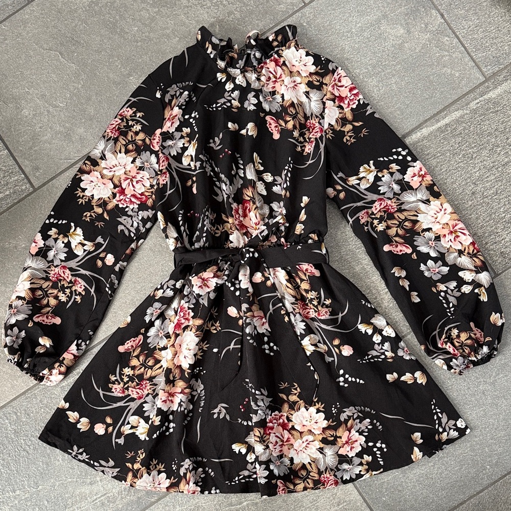 SHEIN Black Floral Print Dress S